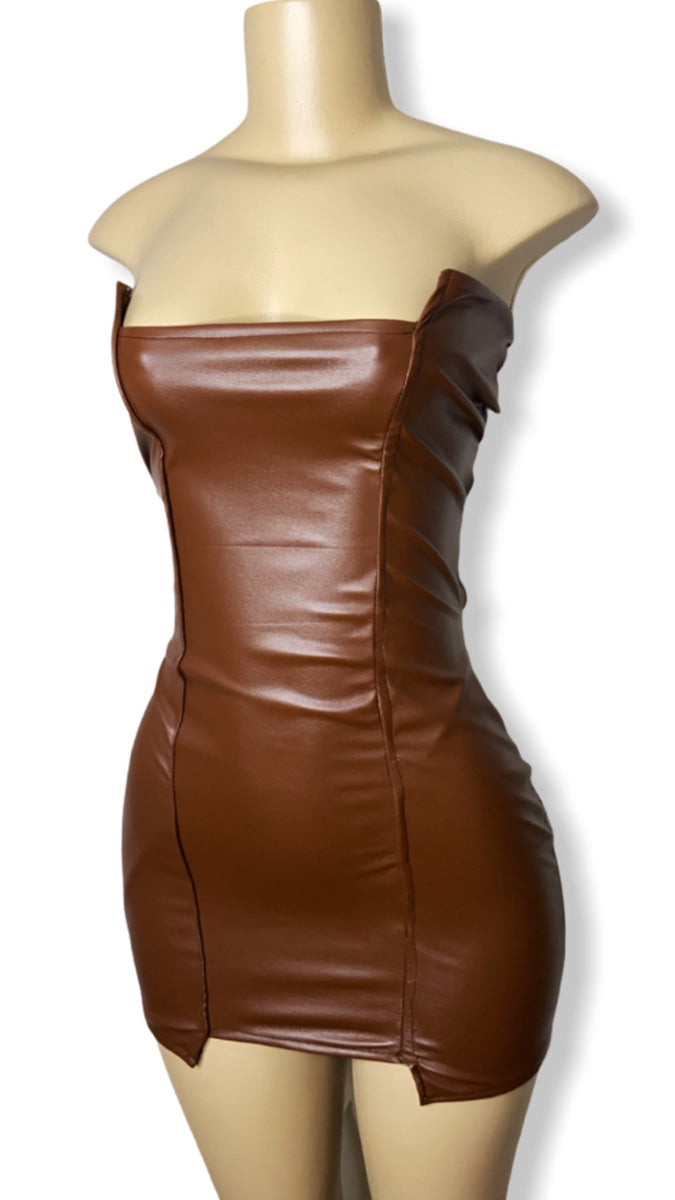ワンピース [FRECKLE] lace faux leather dress Plus-Size-Vegan-Leather-Shift-